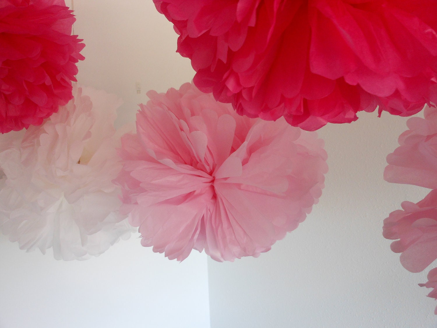Tissue Poms- Princess Pretty ....(20) Hot Pink, White and Light Pink Large 12" Il_570xn