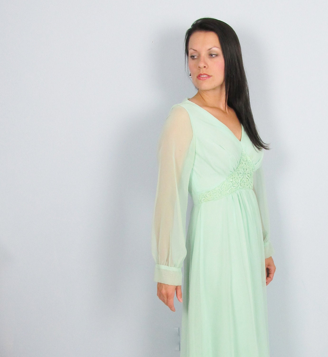 Vintage 1970's SEAFOAM GREEN Maxi Dress /// EASTER