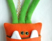Pumpkin Orange and Green Tooth Fairy Monster Pillow