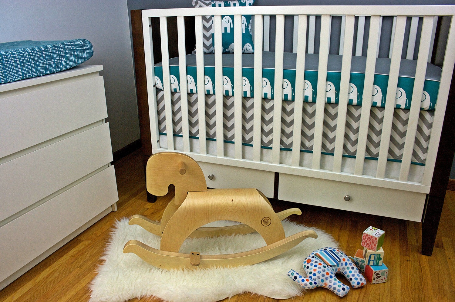 Elite Sheet/ Skirt with Trim and Piping/ Pillow with Accent (Bumperless Baby Bedding Crib Set)