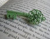Spring Green Unlocked Romance Skeleton Key  Brooch Pin  FREE SHIPPING