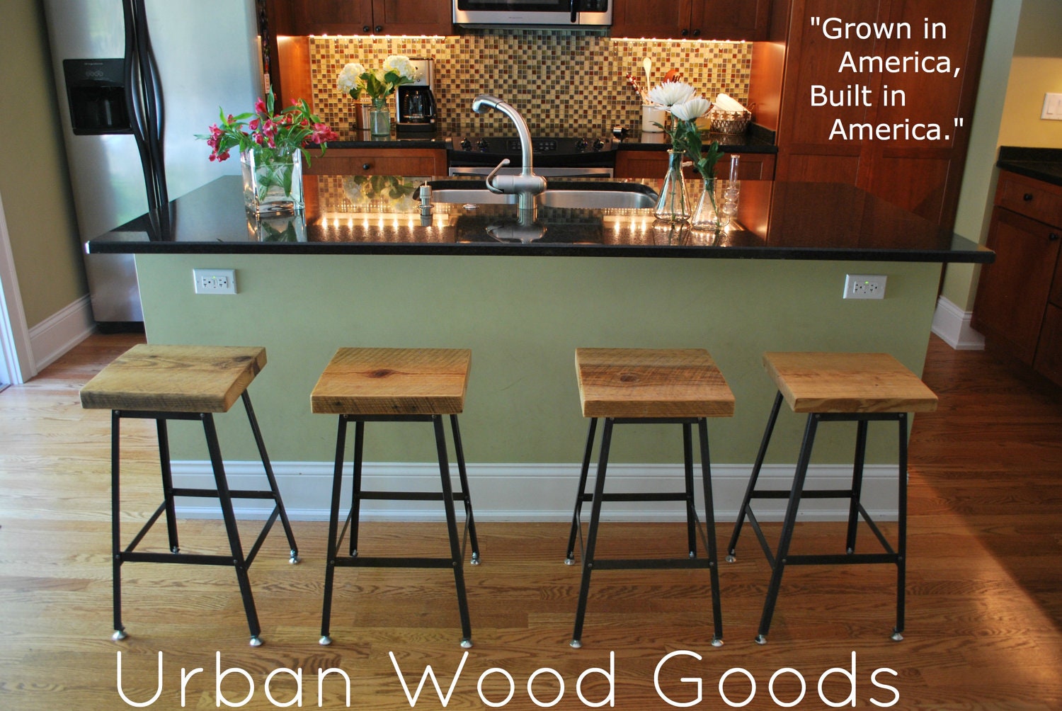 Reclaimed Wood and Steel Industrial Shop Stool. Made in Chicago. Qty (4) 25" counter height - QUICK SHIPPING