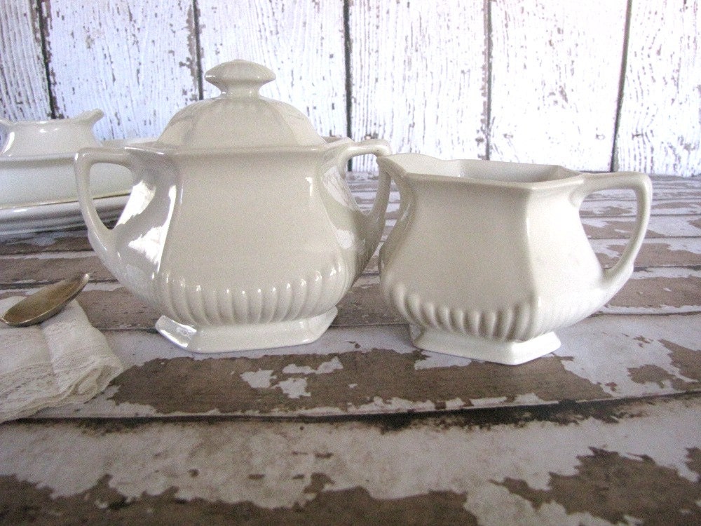 Ironstone Cream And Sugar English Adams White from AllieEtCie