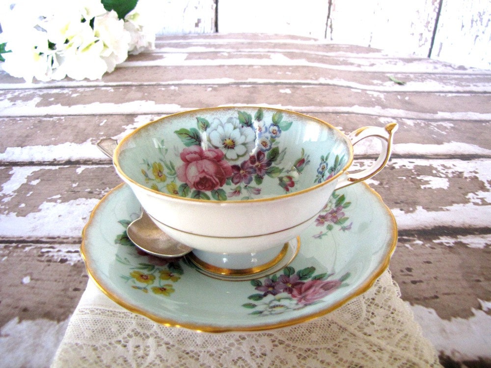 Vintage Tea Cup Saucer Set ParagonTurquoise A1616/1 from AllieEtCie