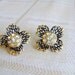 SALE )) 1/2 off)) vintage rhinestone and enamel openwork flower clip earrings