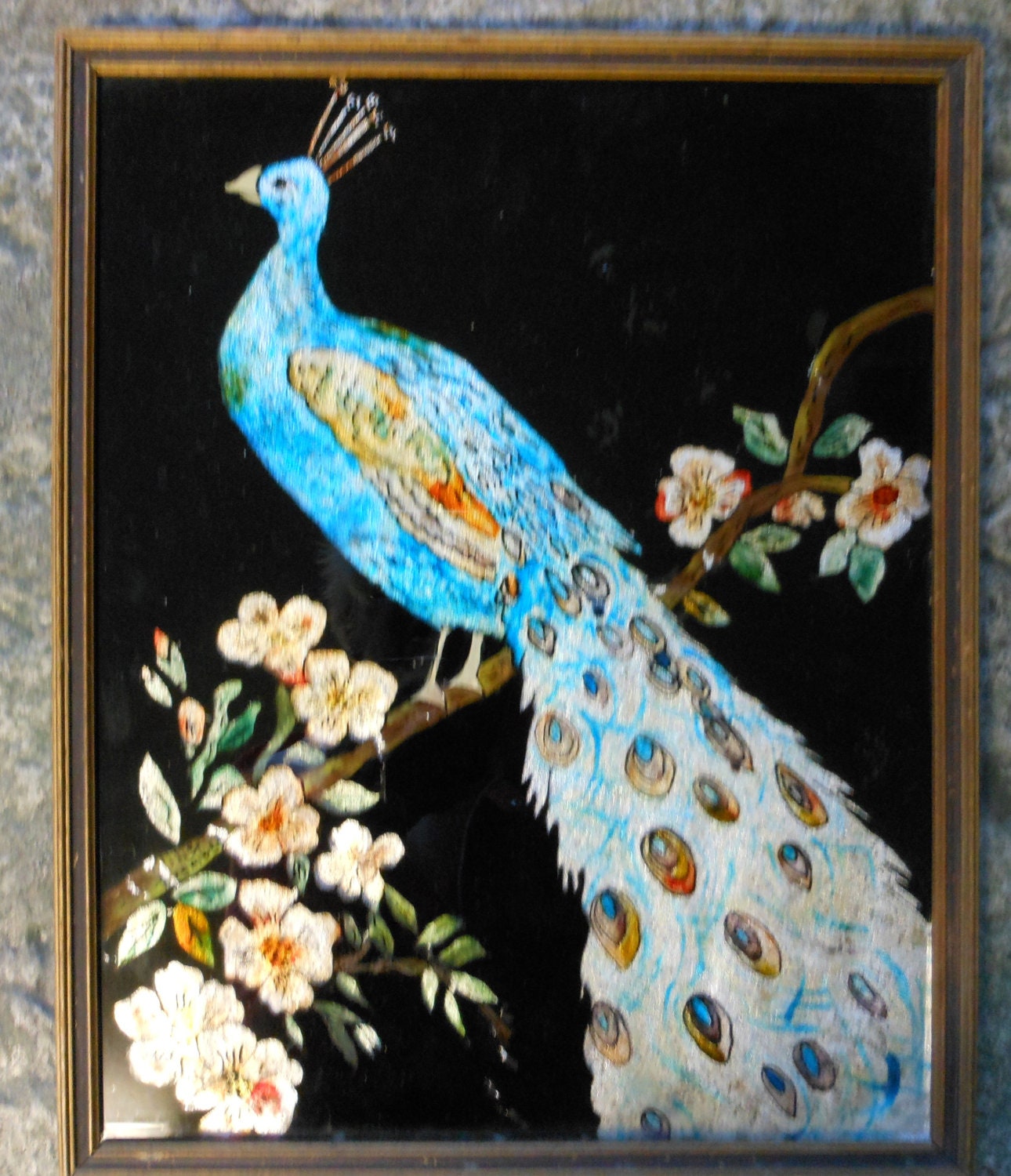 vintage reverse painting on glass. peacock by focusoninteriors123