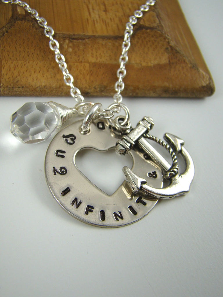 Personalized Anchor Long Necklace, Valentine's Gift, Silver Anchor Charm, Love You to Infinity and Beyond PN004