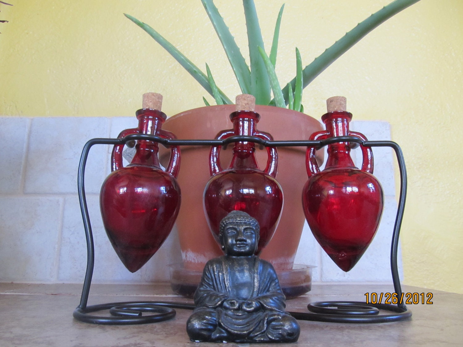 Red Glass"Goddess" shaped Bottles with "Spiral" Stand for your creations-Free Shipping