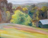 Tennessee Hills, Plein Air Landscape Painting - 6"x6" original oil by Carol DeMumbrum