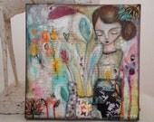 Original painting mixed media art on wood inspirational art - Connecting
