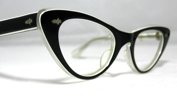 Vintage Cat Eye Glasses. Cute Black and White CatEye Frames.