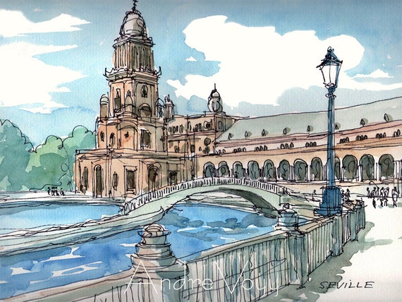 Seville Plaza de Espana Spain art print from an by AndreVoyy