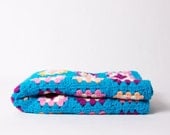 Vintage Crochet Pram Blanket Afghan Blue