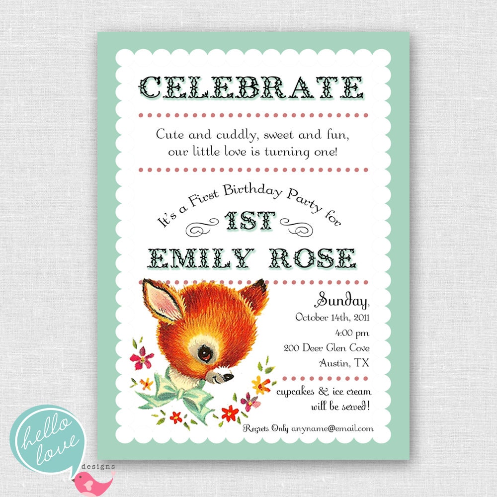 vintage baby animal first birthday printable invitation for girl Il_570xn