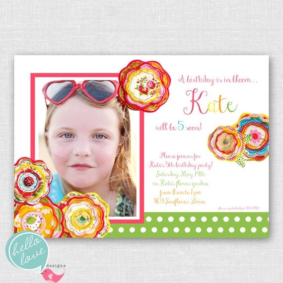 Fabric Blooms Printable Birthday Invitation Il_570xn