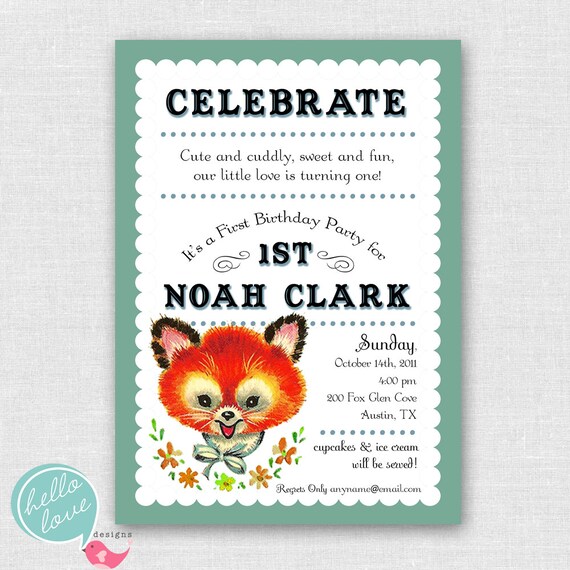vintage fox printable birthday invitation Il_570xn