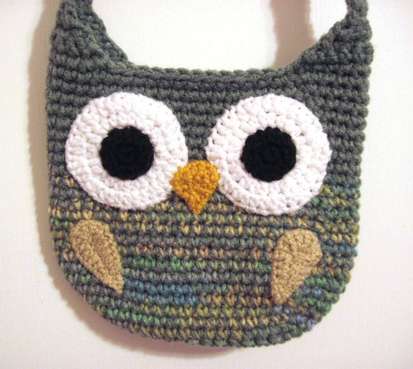 Owl Shoulder Bag Owl Purse Crocheted in Sage Green and Yellow Muted Colors
