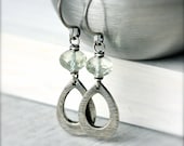 Rustic Green Amethyst Earrings FIne silver and Sterling Silver Mint Wintergreen
