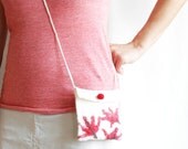 Maple red burgundy white leaf felted wool mini bag - pouch clutch purse gift for her