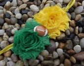 Green Bay Packers Shabby Chic Green & Yellow Double Flower Baby Headband -  Newborn - Infant - Toddler - Girl - Adult - Photo Prop