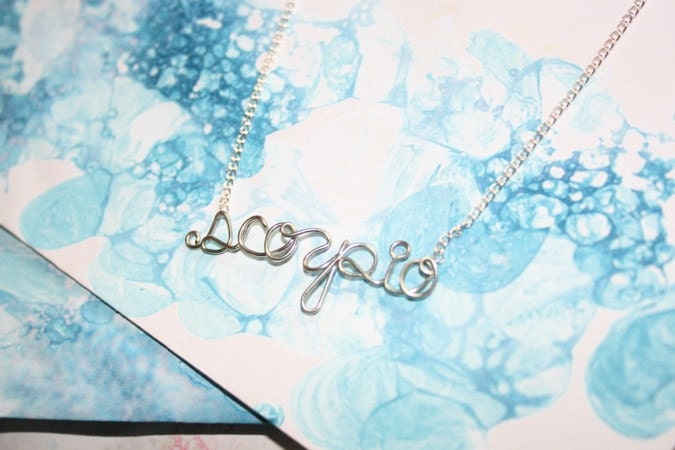 Scorpio Necklace - Silver Zodiac Astrology Sign Handmade Wire Word Jewelry