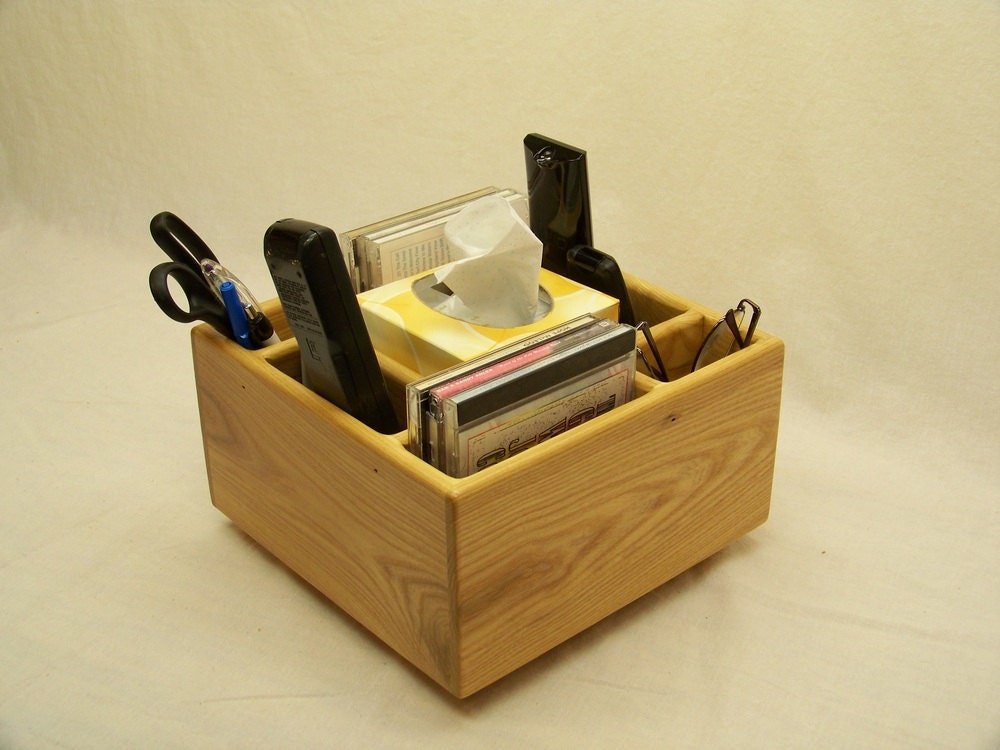 Lazy Susan Coffee Table Organizer, TV remote cubby, Home storage caddy, Recycled Ash wood