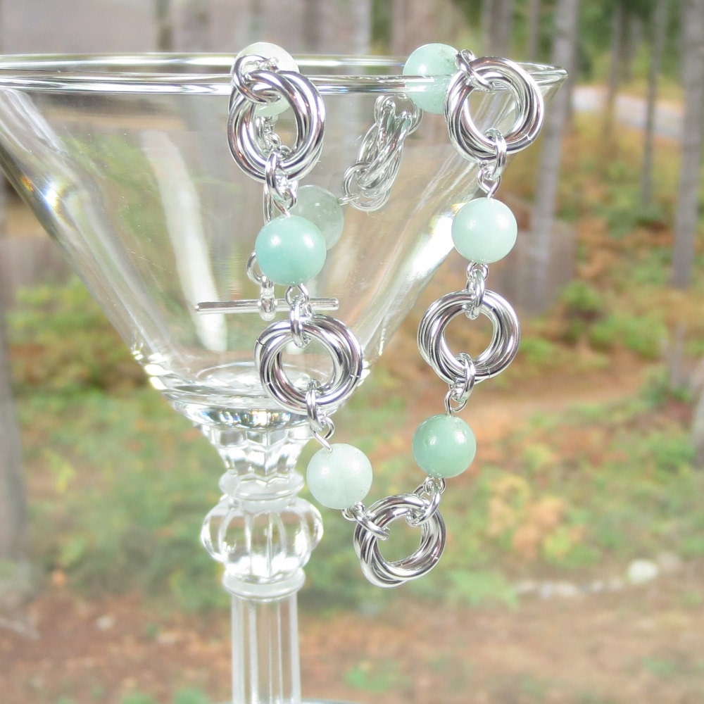 Amazonite Mobius Flowers Love Knots Bracelet Chainmaille Jewelry