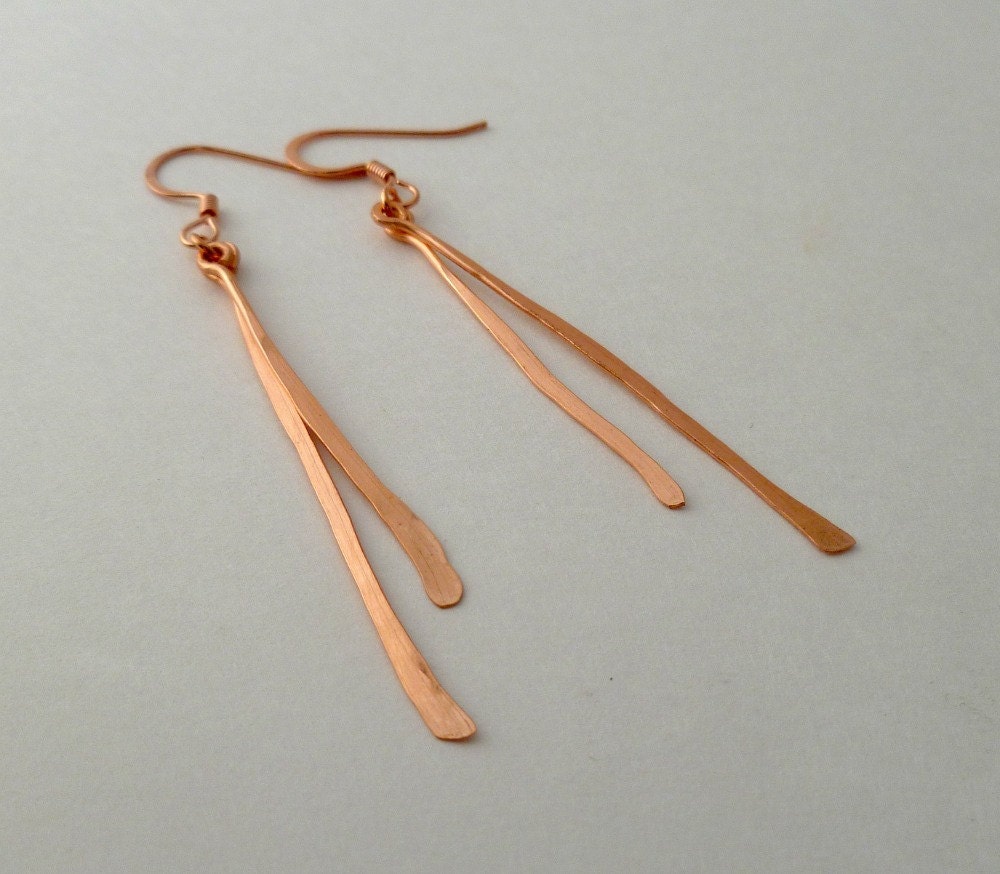 Long Copper Earrings Hammered 20 Gauge Copper Handmade