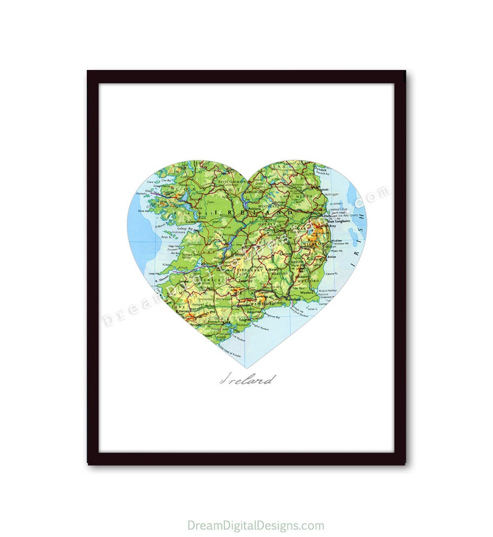 Ireland Art Map Wall Decor Art Print 8 x 10 Vintage Irish Map Art (No. P237)