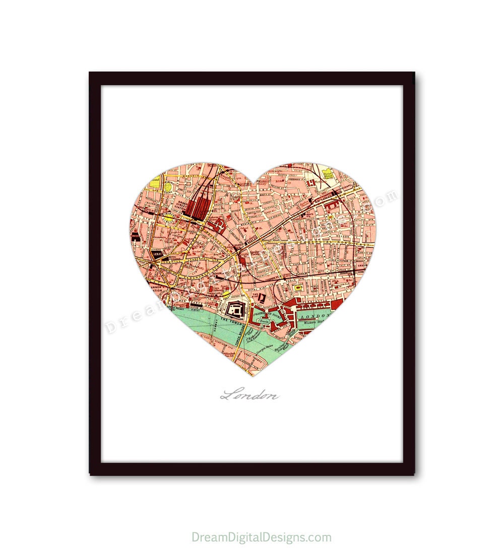 London Art Map Wall Decor Print 8 x 10 Vintage City Map Art (No. P211)