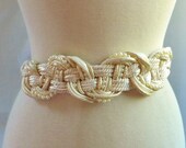 80s belt / vintage 1980s white gold Stretchy Woven Belt wearable art