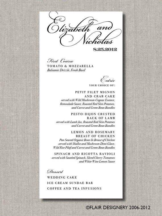 Signature Wedding Collection - Custom Printable Menus for Weddings, Events, Parties and More - by Flair Designery Il_570xn