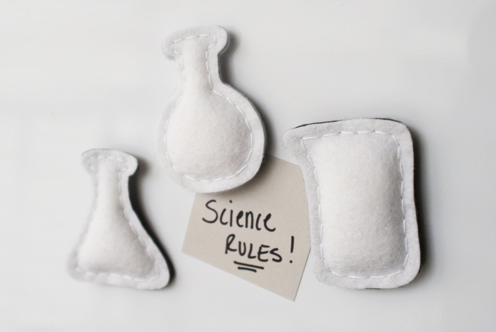 Chemistry Glassware Magnet Set - Science Nerd Lab Geek - White Wool Felt