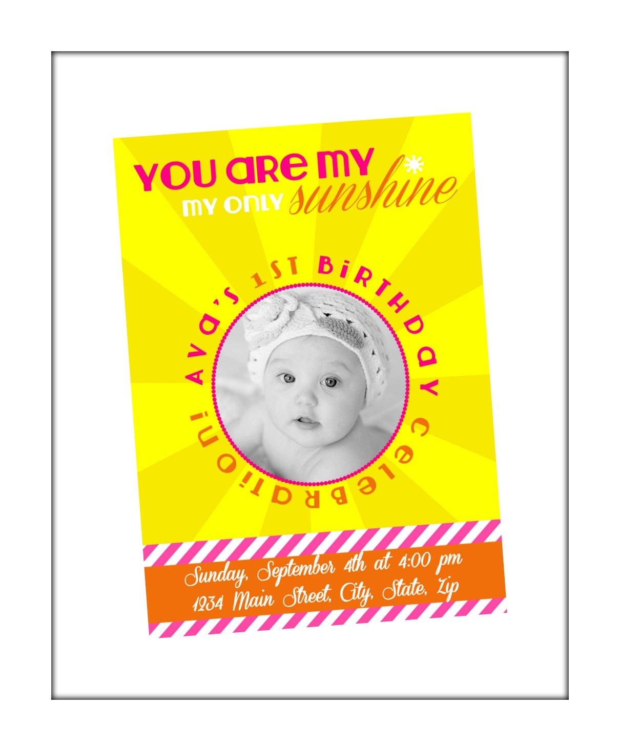 You Are My Sunshine Birthday Party Invitation - Digital File