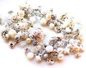 white beaded bracelet. sparkle beaded fringe bracelet white silver beads charms swarovski gemstones wire wrapped beads magnetic clasp