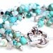 fringe bracelet. uniquenecks beaded bracelet teal and white beads. wire wrapped turquoise jewelry