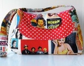 OOAK Pop Art Cinema fabric Messenger bag,shoulder bag,white and red