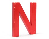 vintage large red wooden letter N