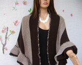 Brown Smoke Grey Ruffle Handknit Shawl, Wool, Bridal Wrap, Bridesmaid Gift