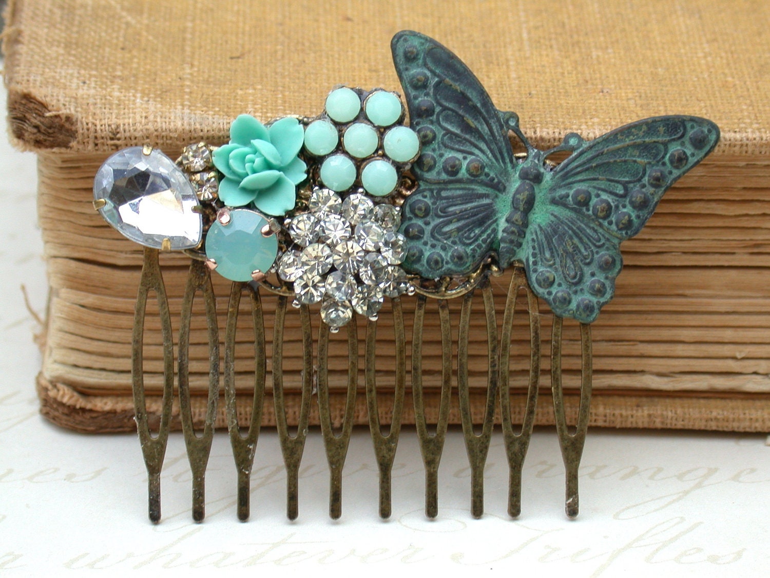 Vintage Hair Comb Blue Turquoise Hair Comb - Wedding Collage Hair Comb, Maid Of Honor, Bridesmaids Gifts. Something Old Someting Blue