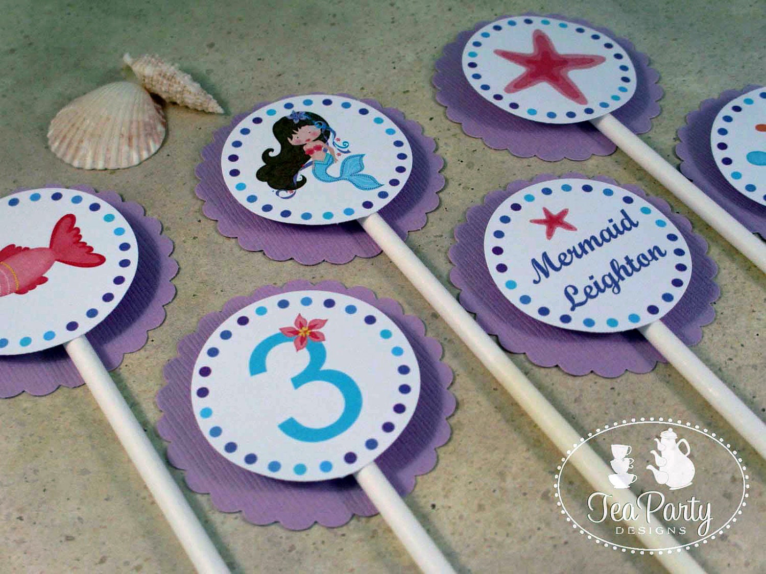 Blue Lagoon...Personalized Mermaid Party Cupcake Toppers Il_570xn