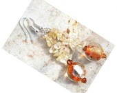 Dangle Earrings - Magical Handmade Orange Fire Lampwork Glass - Genuine Silver Leaf Murano - Citrine Nuggets - November Birthstone