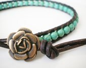 ONE Turquoise Magnesite Single Wrap Leather Bangle