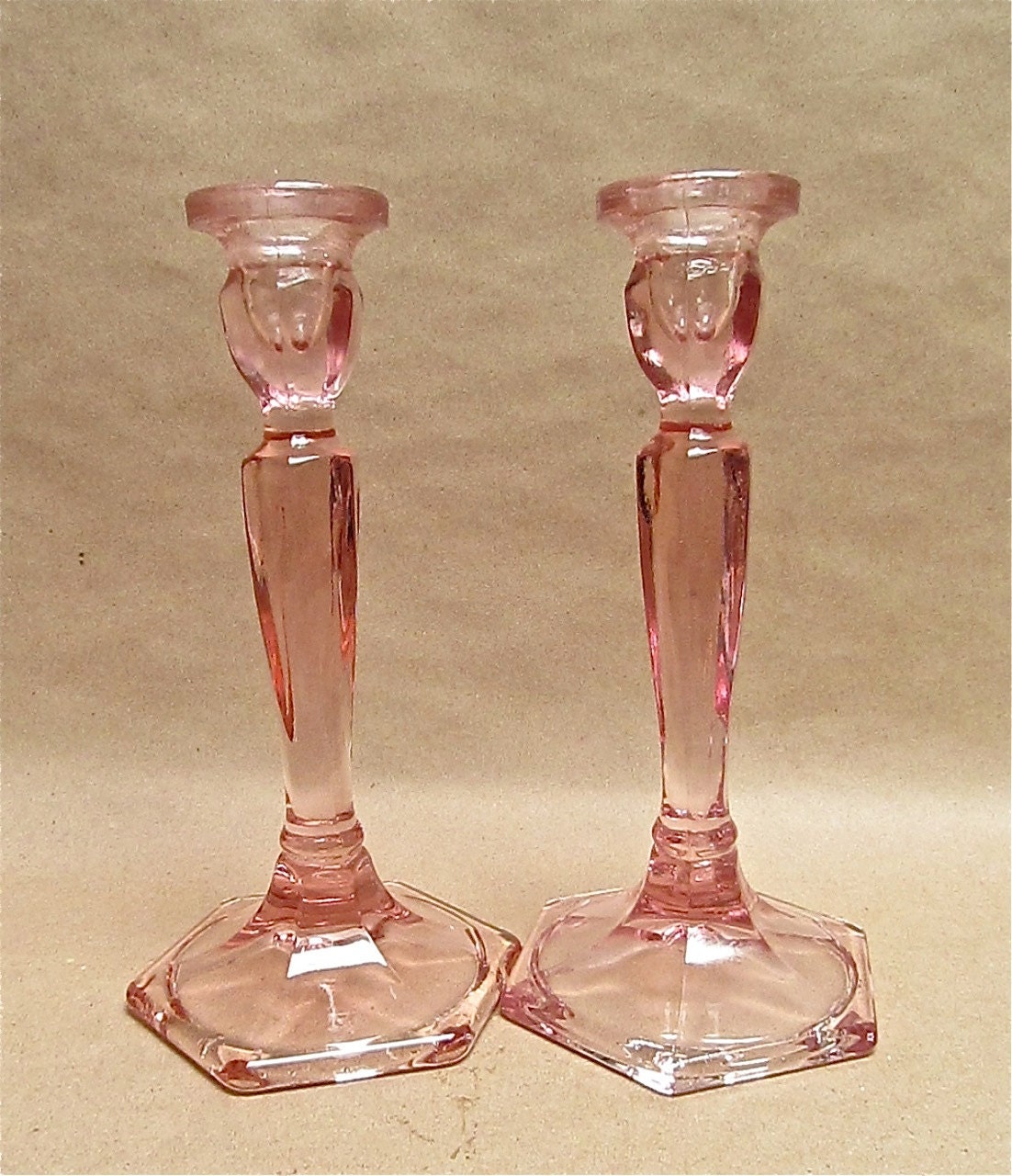 Pair of Elegant Pink Glass Candle Holders by YBINUCAROL on Etsy