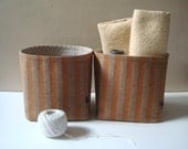 Linen Vessel / Baby Alpaca Bin / Camel / Golden Brown / Burnt Sienna / Coverlet Stripe / Fabric Bin