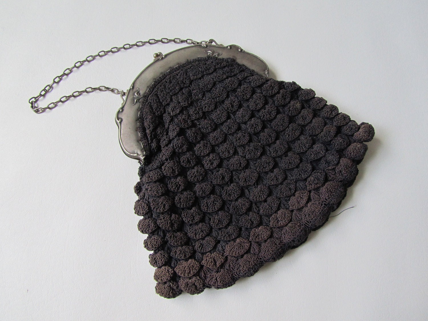 1920s Purse 1930s Corde Purse - Vintage Handbag with 1920s Cherub Silver Frame