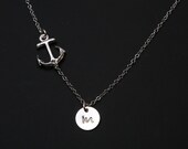 Anchor Necklace,sideways Anchor,Personalized initial anchor,Sailors Anchor,Wedding Jewelry,Bridesmaid gifts,daily Jewelry,strength