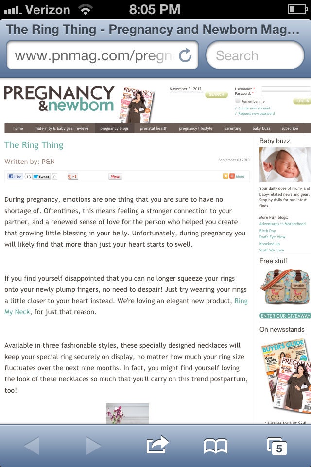SALE Ring My Neck, The Classic- A maternity necklace. Finally a way to wear your ring when you can't wear it on your finger.