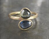 SALE - One of a Kind Rose Cut Double Sapphire and Recycled 14k Gold Ring - 1.50 Carats