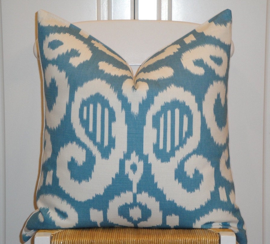 Decorative Pillow Cover - 20x20 - Duralee - IKAT- Throw Pillow - Accent Pillow - Blue - White